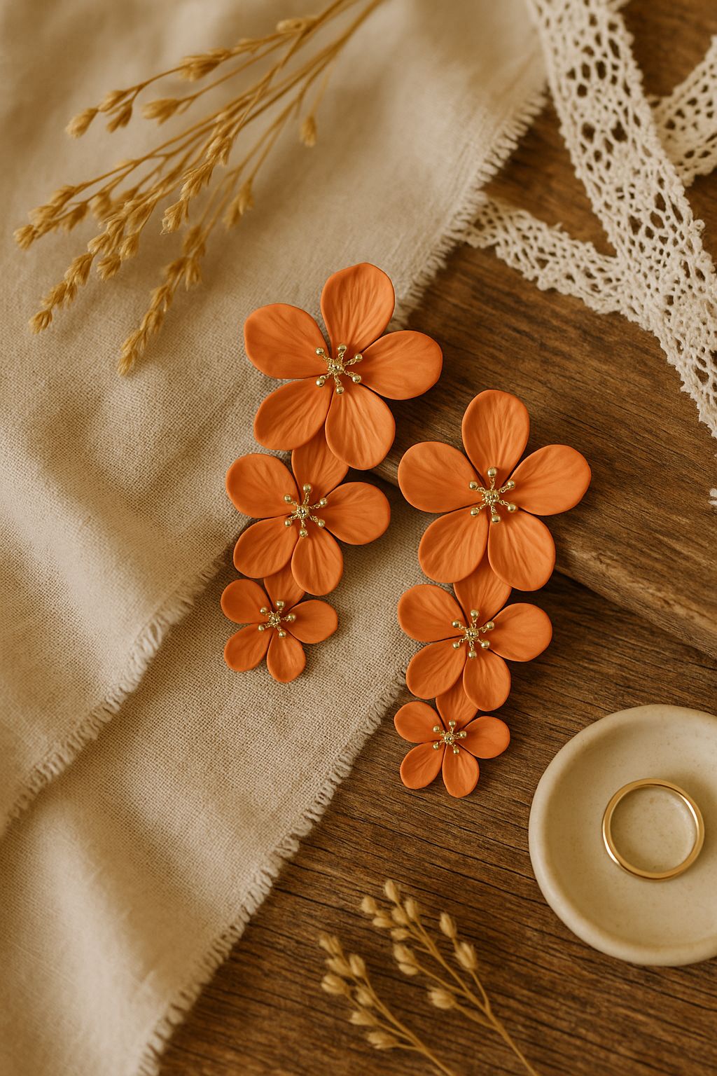 Sunset Orange Cascading Floral Earrings