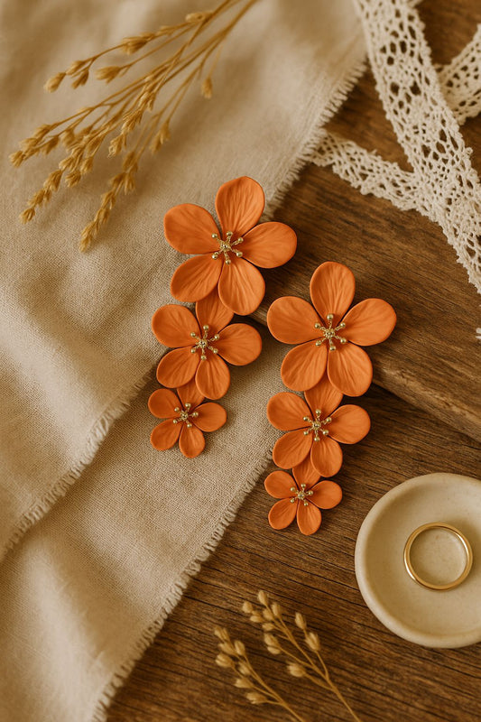 Sunset Orange Cascading Floral Earrings